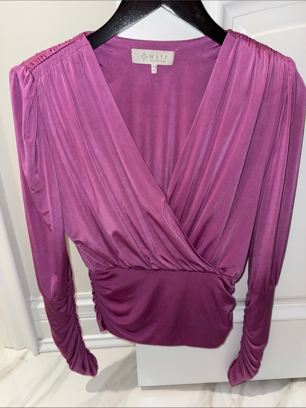 Wayf Fuchsia Wrap-Style Long Sleeve Blouse